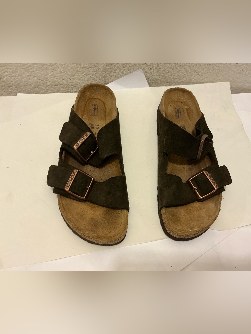 Birkenstock Two-Strap Suede softbed Slide Sandal - Dark Brown 39 - Picture 2 of 9